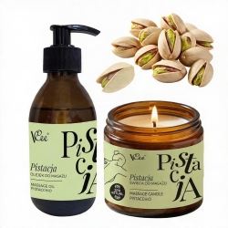Olejek i świeca do masażu Pistacja - zestaw